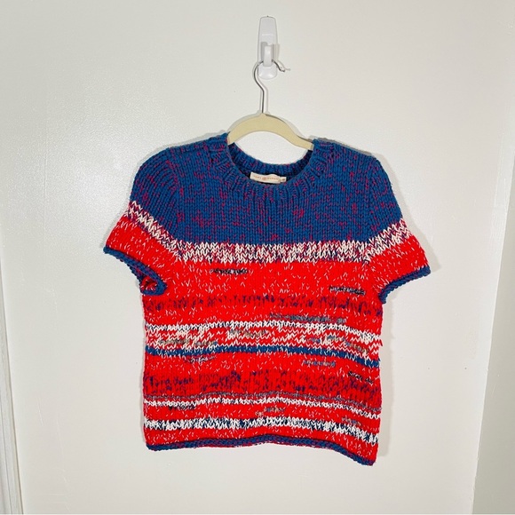 Tory Burch Brilliant Red Mouline Knit Sweater Coastal Preppy Nautical Size Small - Picture 2 of 8